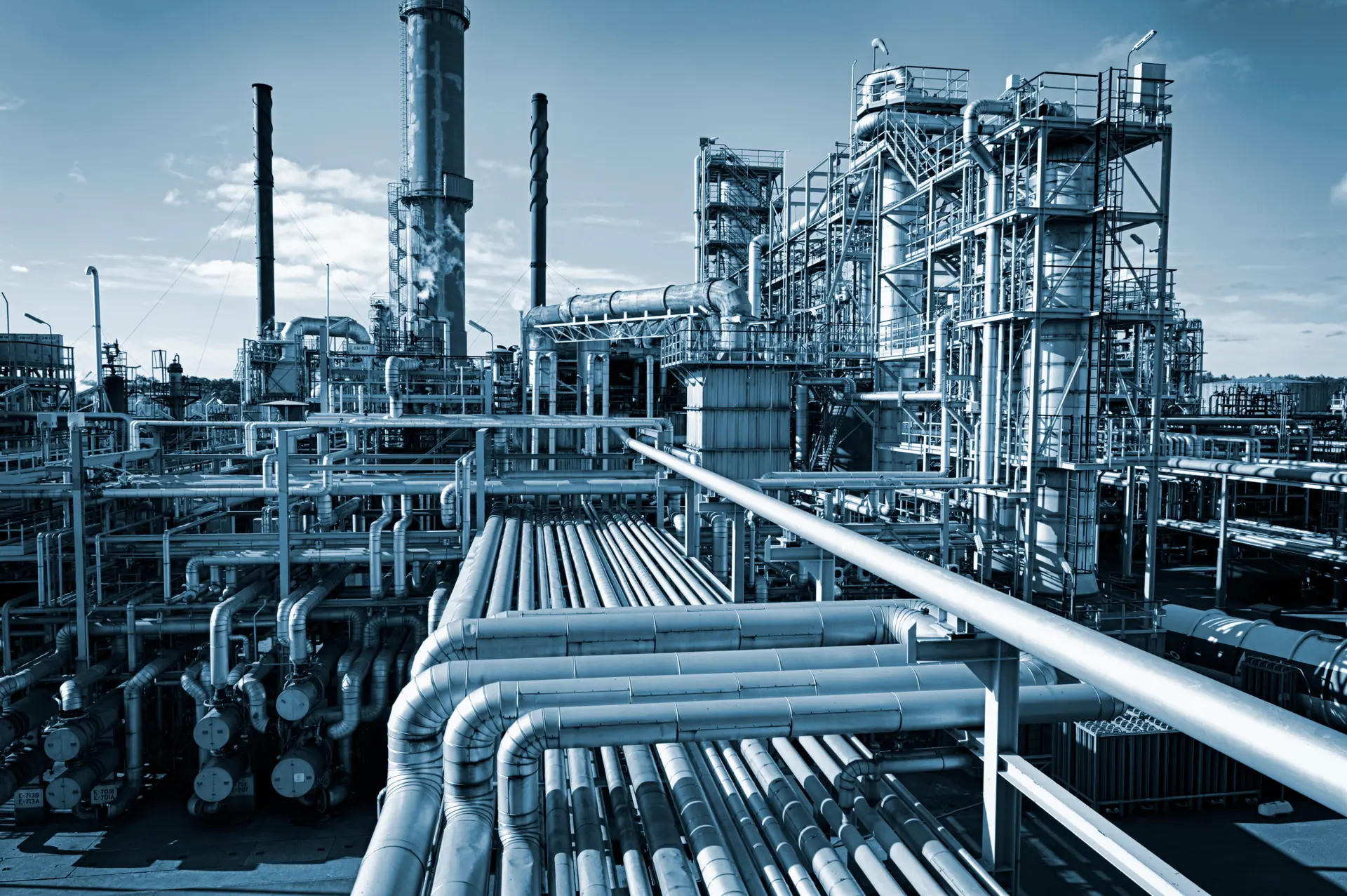 Industrial processing plant with extensive piping